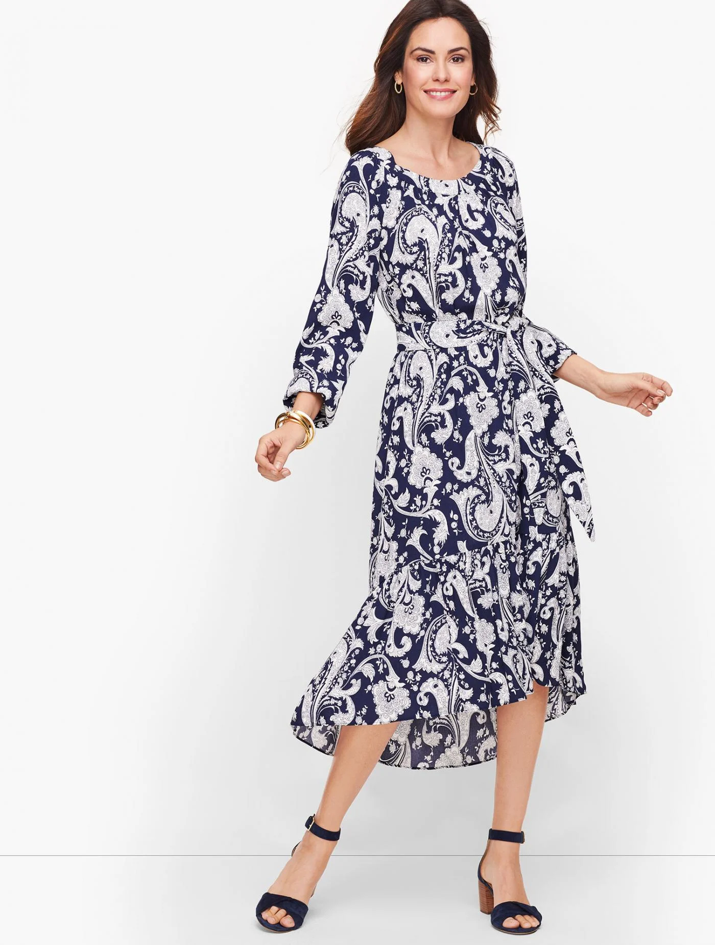 Dresses | Flounce Hem Midi Dress INDIA INK/WHITE &#8211; Talbots Womens