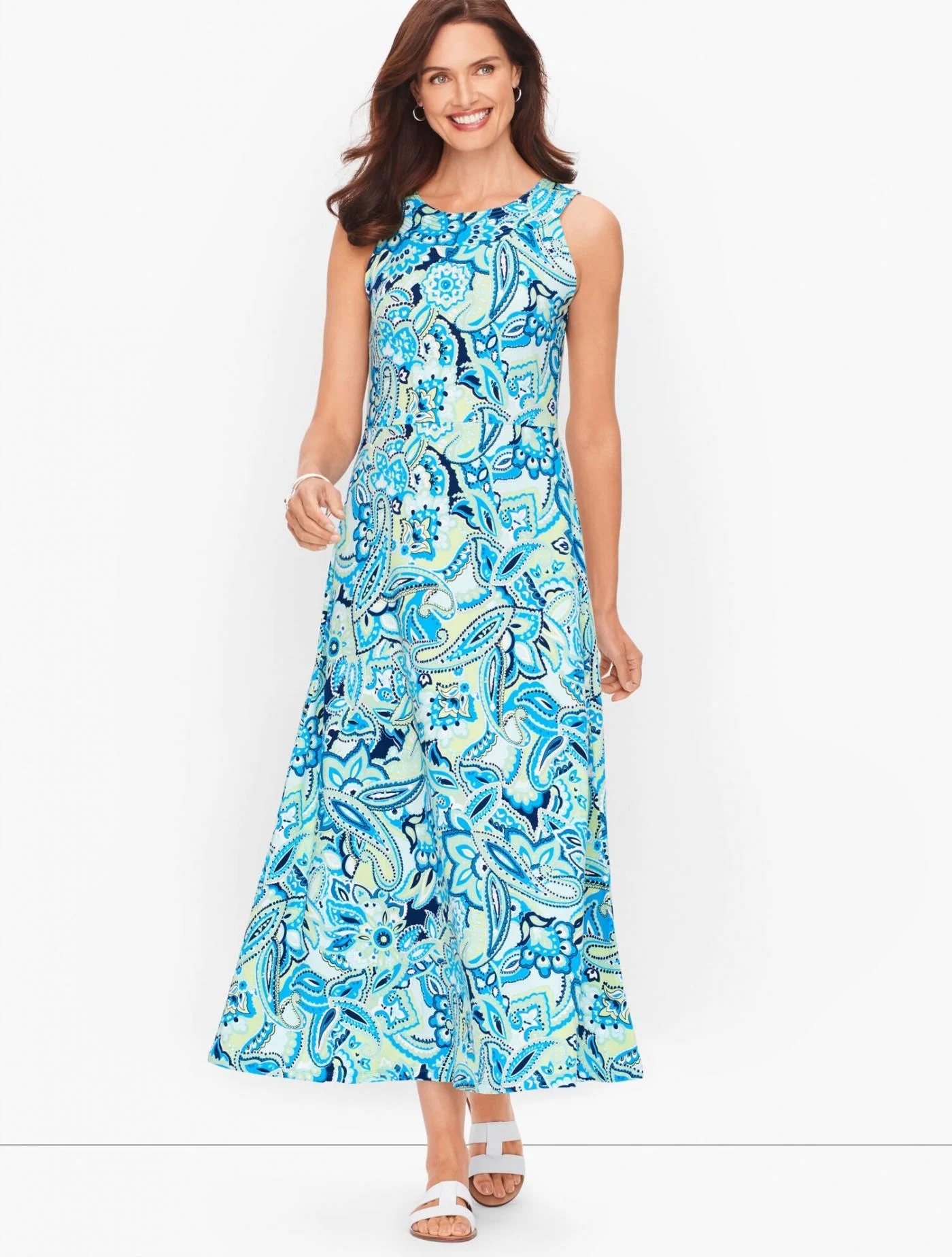 Dresses | Paisley Cotton Blend Maxi Dress OPAL BLUE PAISLEY &#8211; Talbots Womens