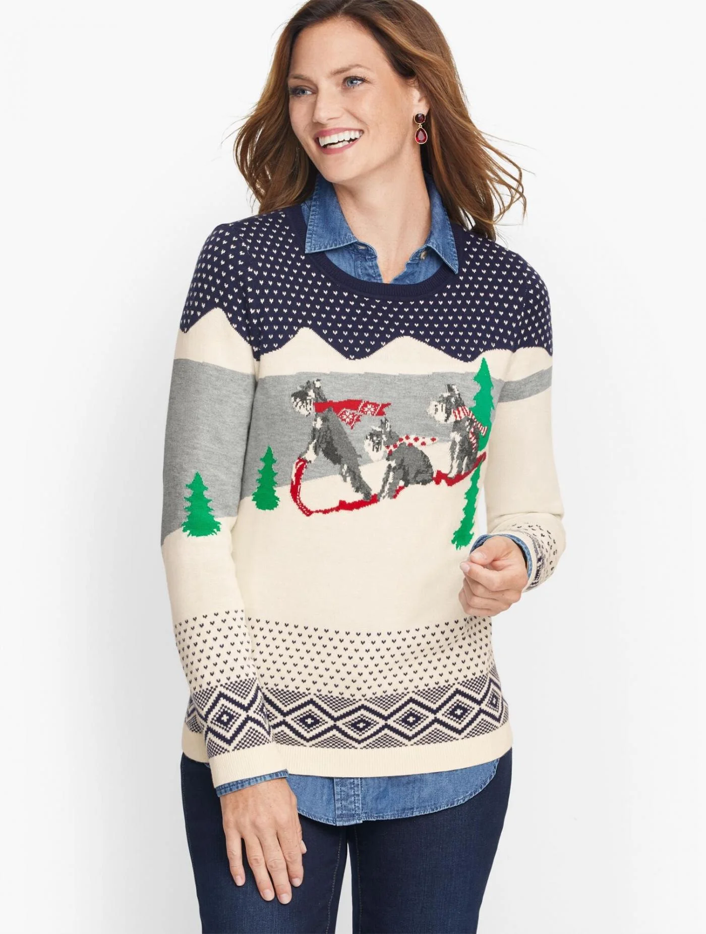 Sweaters | Super soft Sledding Dogs Sweater IVORY/INDIGO &#8211; Talbots Womens