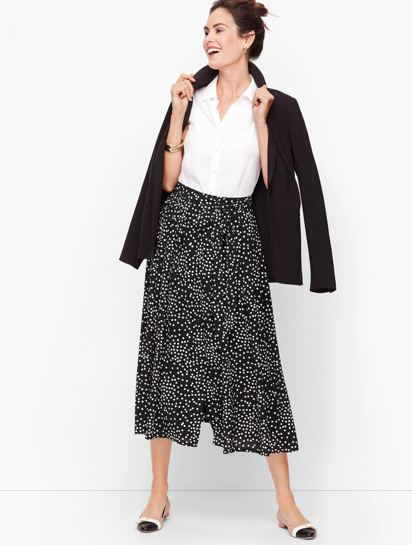 Skirts | Dot Button Front Skirt BLACK/IVORY &#8211; Talbots Womens