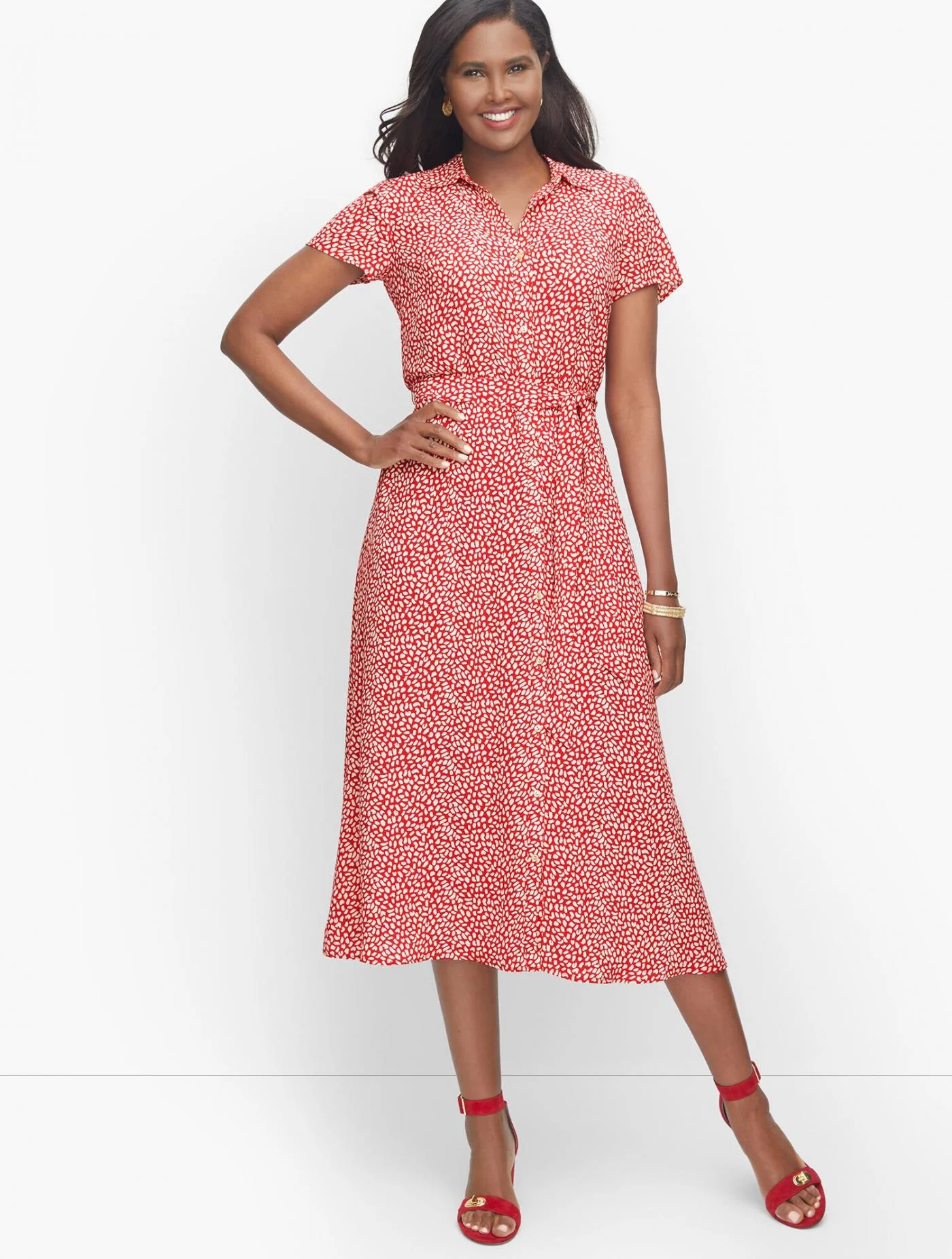 Dresses | Leopard Tie-Waist Midi Dress RED POP/WHITE &#8211; Talbots Womens