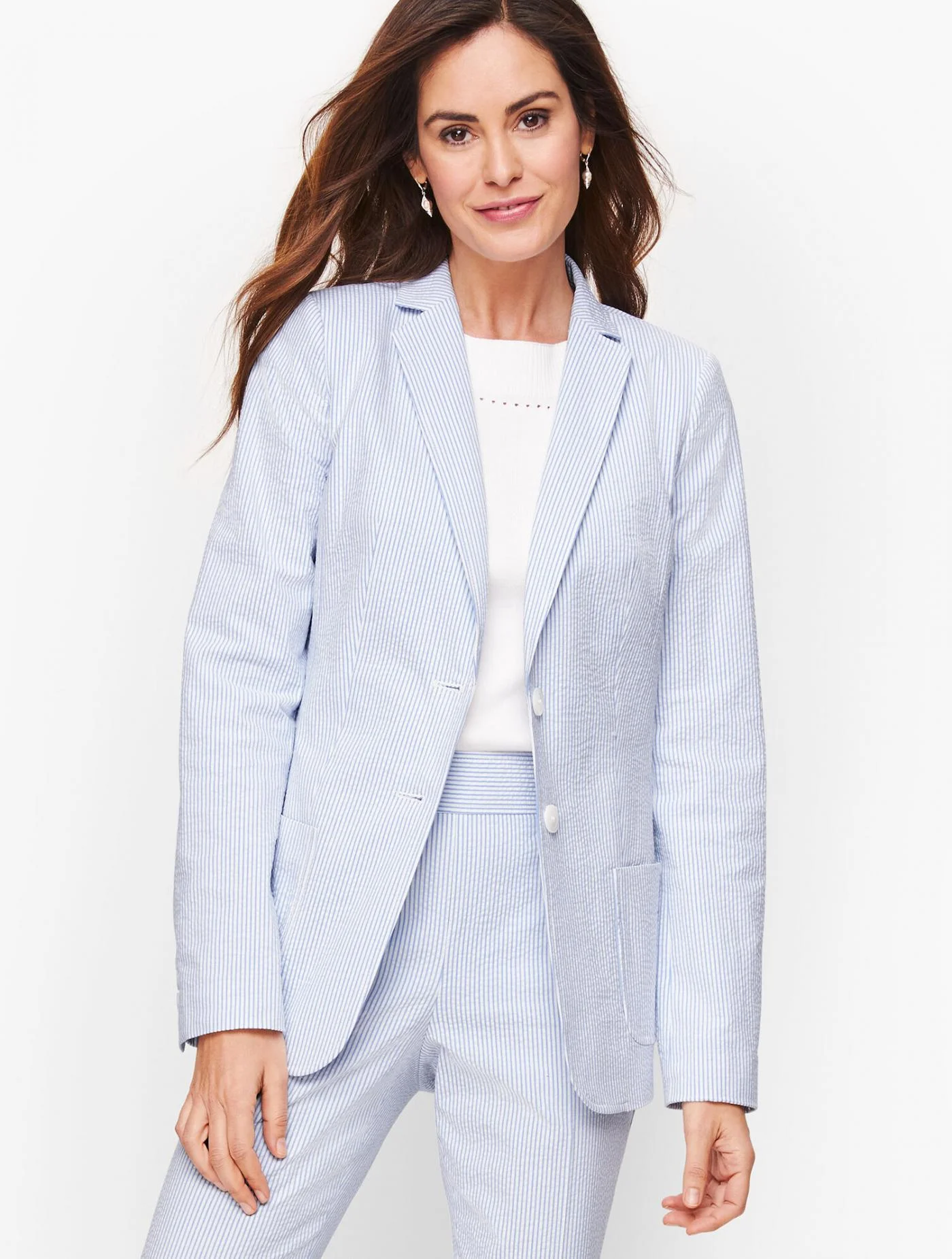 Jackets and Outerwear | Seersucker Two Button Blazer BLUE/WHITE &#8211; Talbots Womens