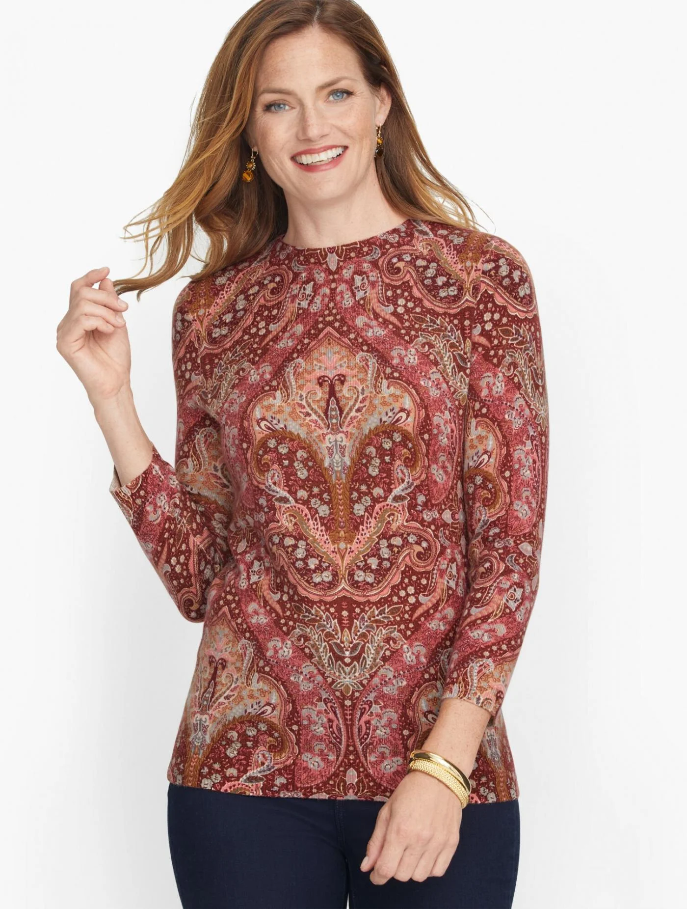 Sweaters | Cashmere Audrey Sweater &#8211; Paisley REDWOOD/GREY MULTI &#8211; Talbots Womens