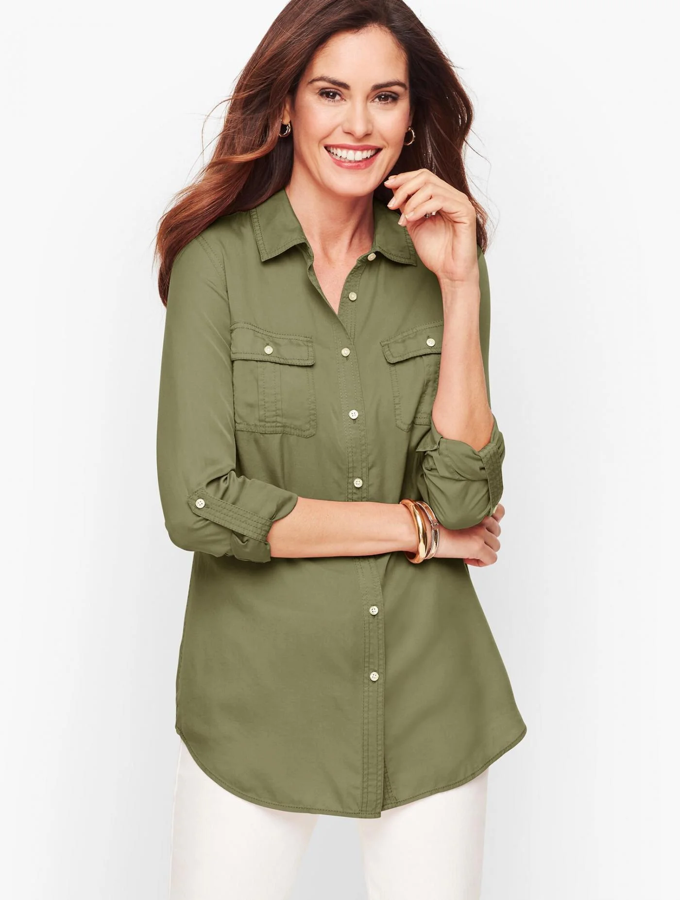 Blouses and Shirts | Tencel&trade; Button Front Shirt TARRAGON &#8211; Talbots Womens