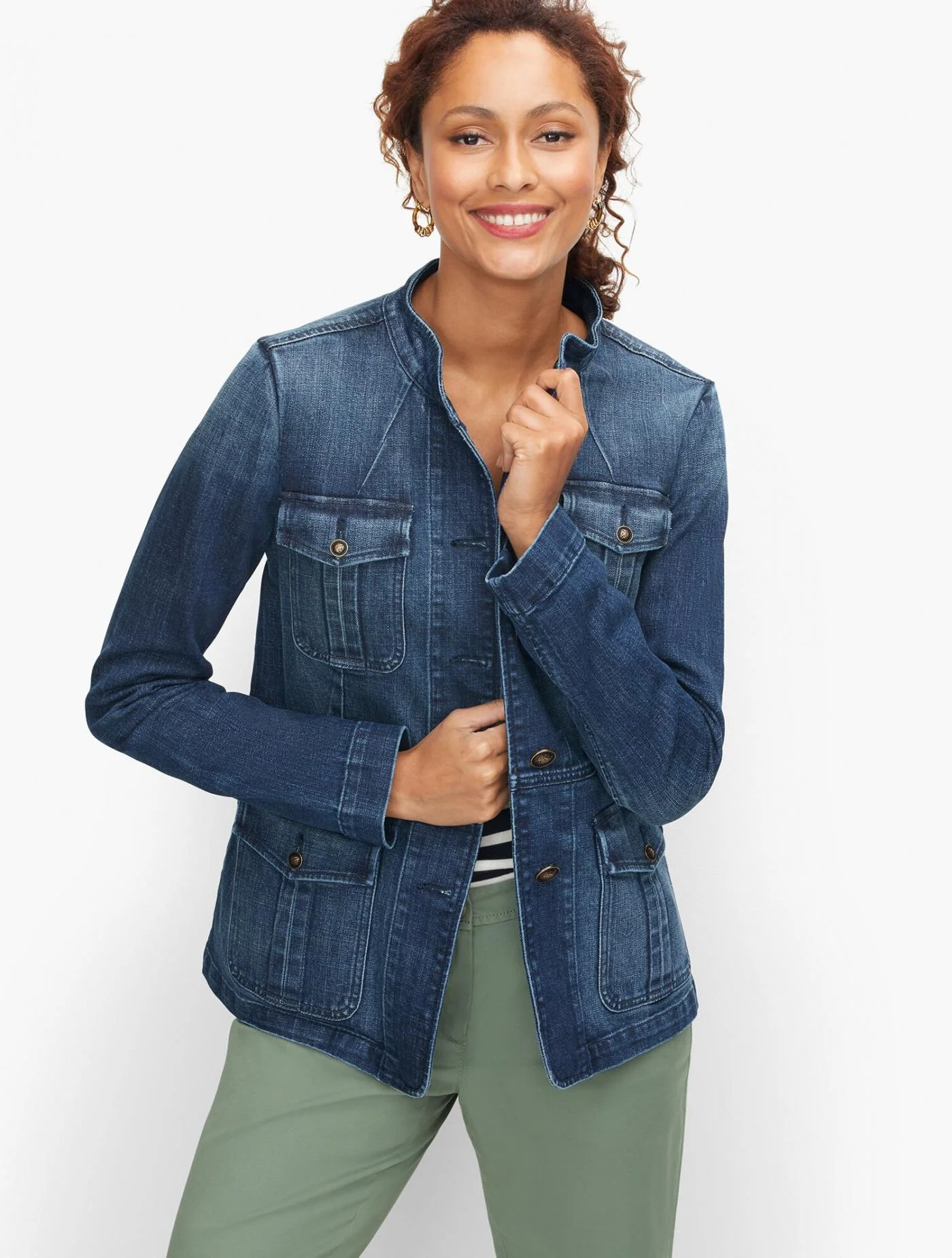 Jackets and Outerwear | Band Collar Jean Jacket &#8211; Julia Wash JULIA WASH &#8211; Talbots Womens