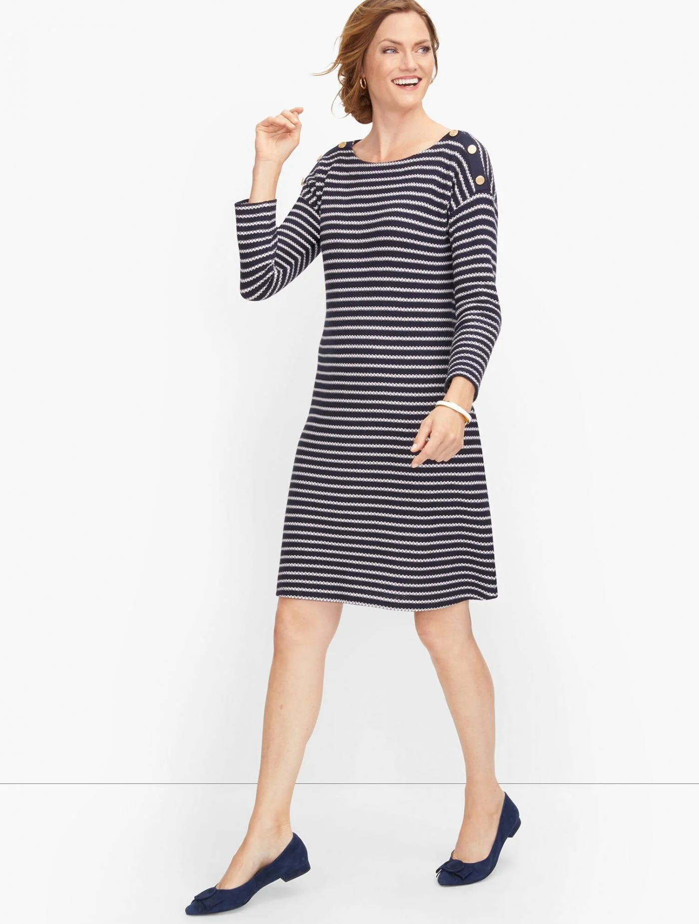 Dresses | Knit Button Shoulder Sheath Dress &#8211; Stripe INDIGO/IVORY &#8211; Talbots Womens