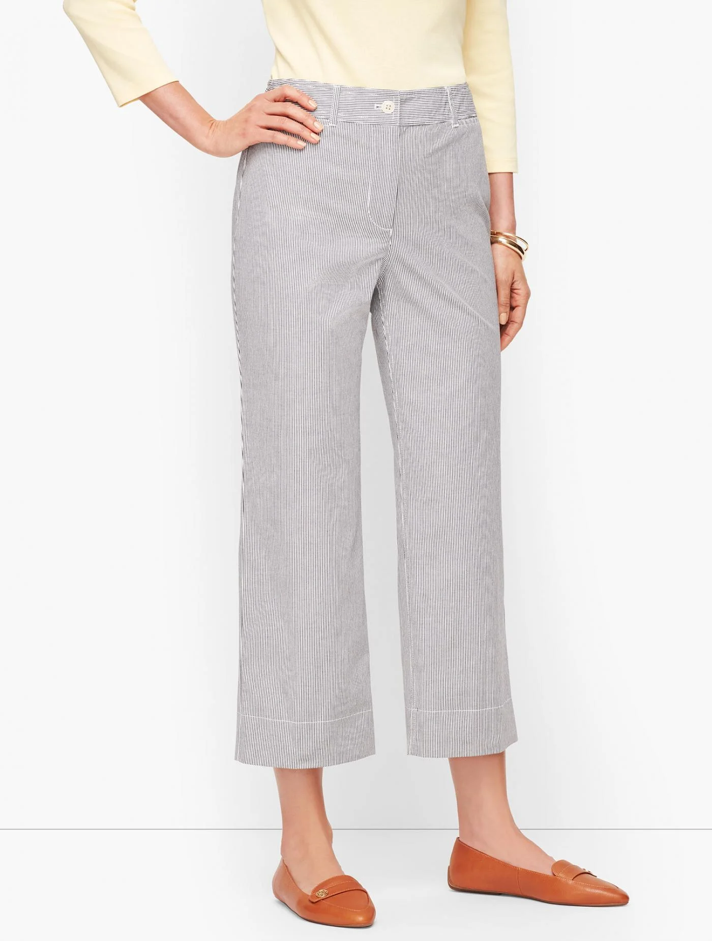 Pants | Wide Leg Crop Chinos &#8211; Oxford Stripe IVORY/INDIGO &#8211; Talbots Womens